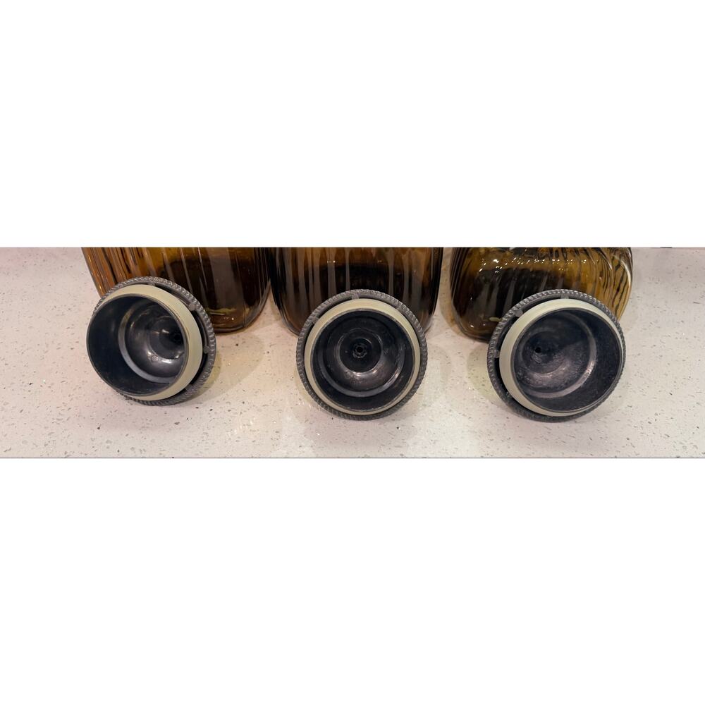 Set of 3 Artland Apothecary Amber Ribbed Jar Canister w/ Pewter Lids - Picture 6 of 8